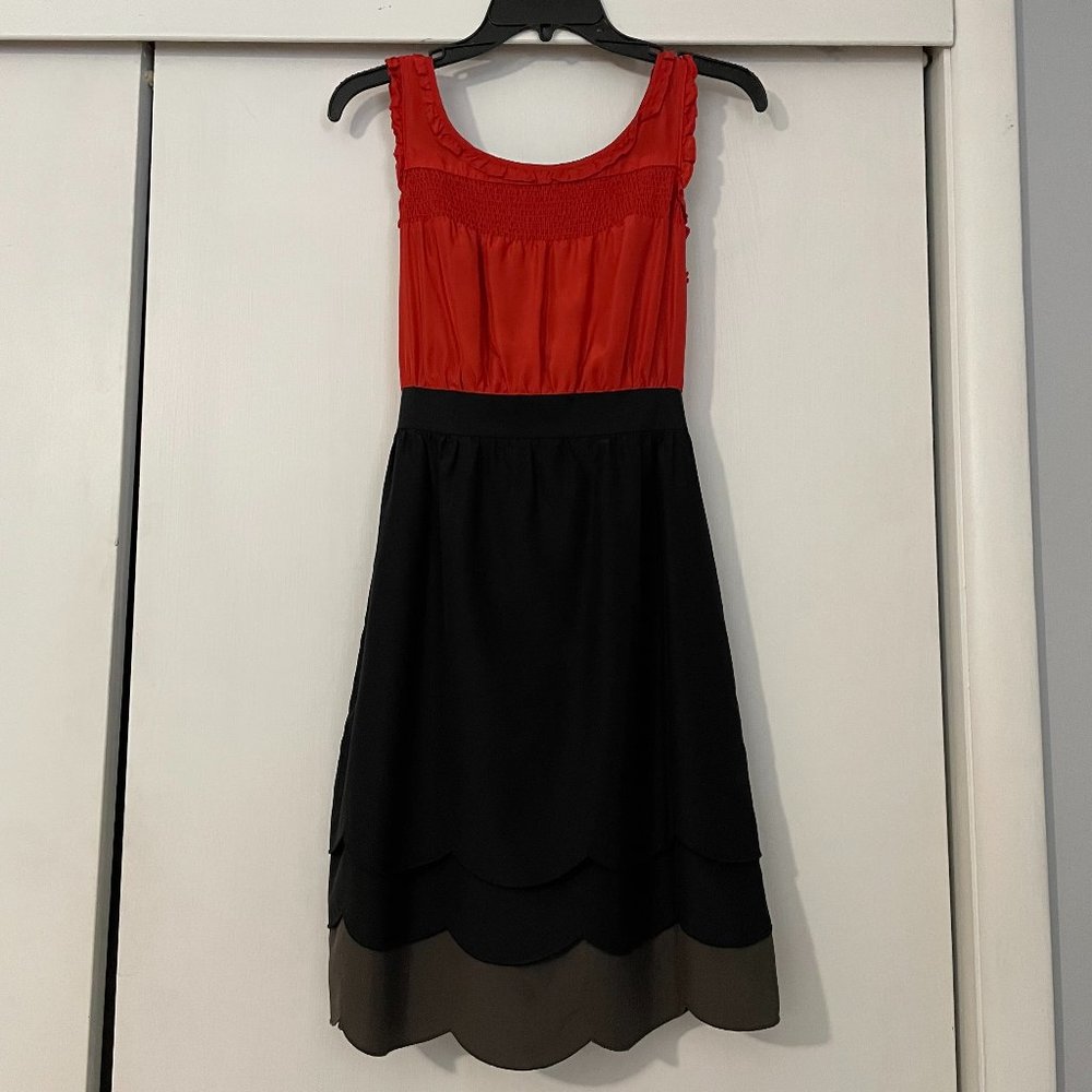 Maeve red/black/gray silk dress, size 6